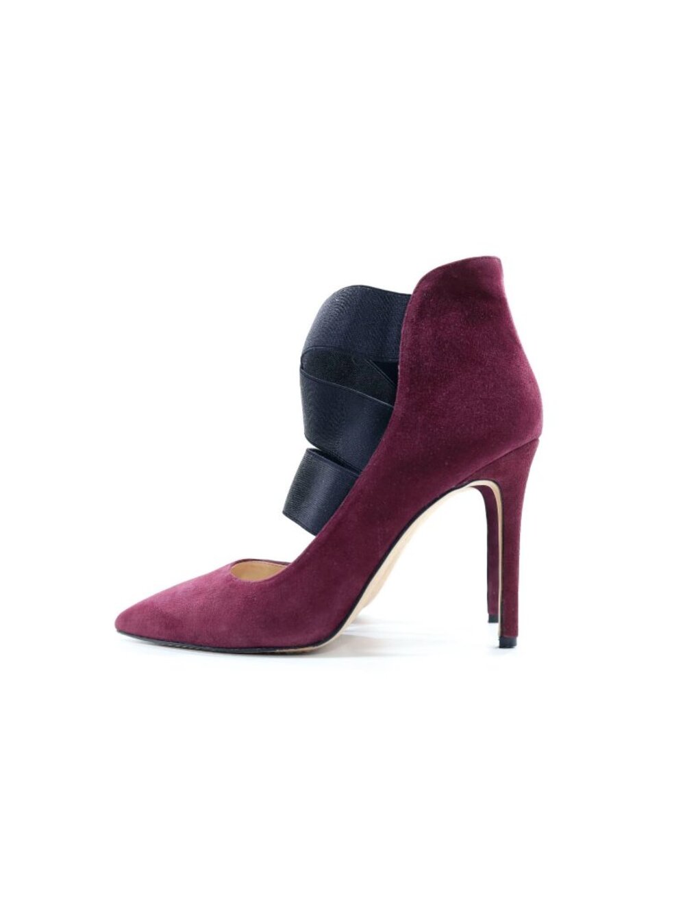 Vince Camuto Burgundy Suede Leather Black Elastic Strap 4" Pumps - 9.5